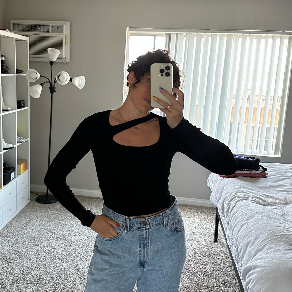 & Other Stories fitted long sleeve tee with cut out neck detail